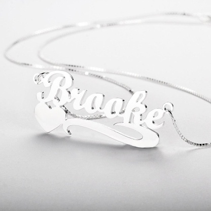 Personalized Necklace - Lettering Nameplate with Heart Pendant - Real 925 Sterling Silver Chain - Customized Gifts with Box