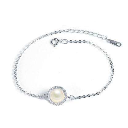 Women 925 Sterling Silver Adjustable Bracelet with Round Simulated Pearl, Party Jewelry Bracelets & Bangles - Personalized Jewel
