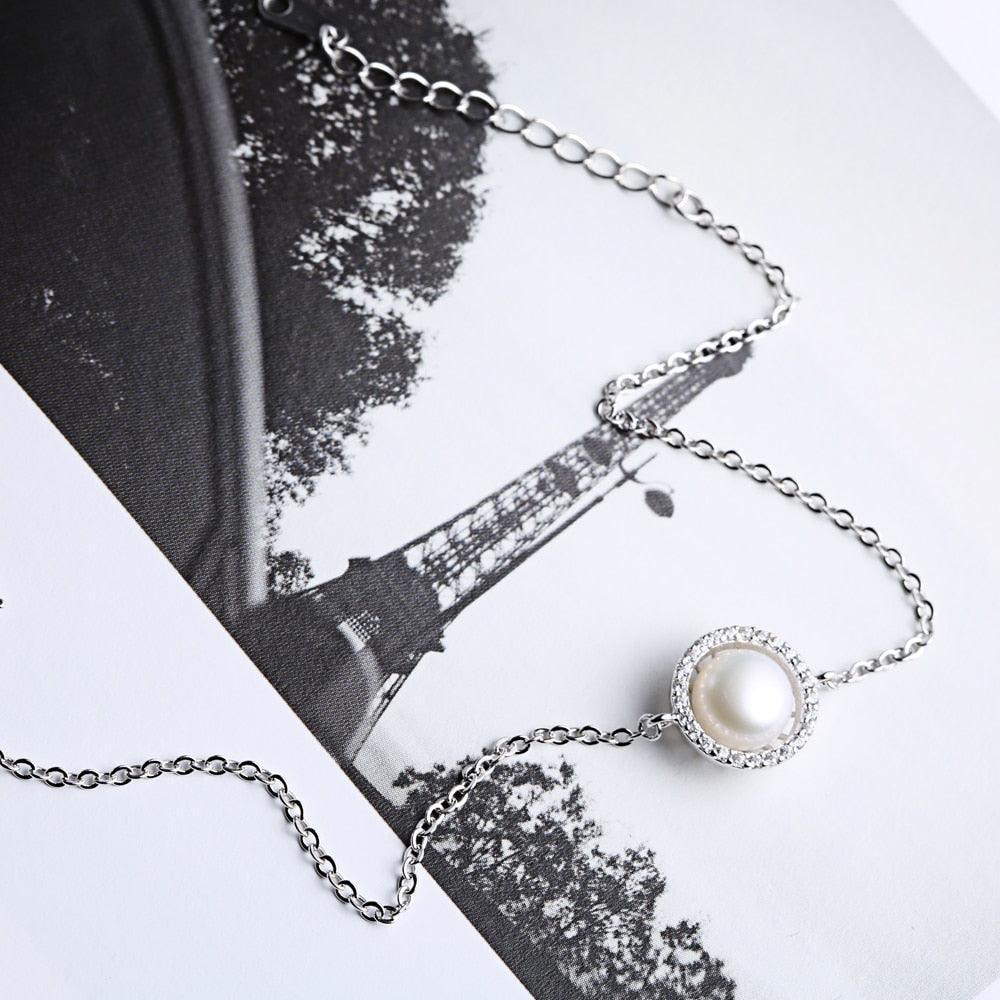 Women 925 Sterling Silver Adjustable Bracelet with Round Simulated Pearl, Party Jewelry Bracelets & Bangles - Personalized Jewel