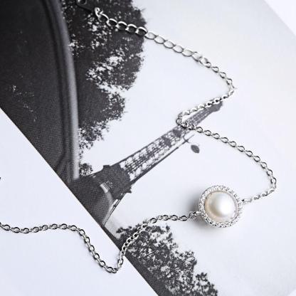 Women 925 Sterling Silver Adjustable Bracelet with Round Simulated Pearl, Party Jewelry Bracelets & Bangles - Personalized Jewel