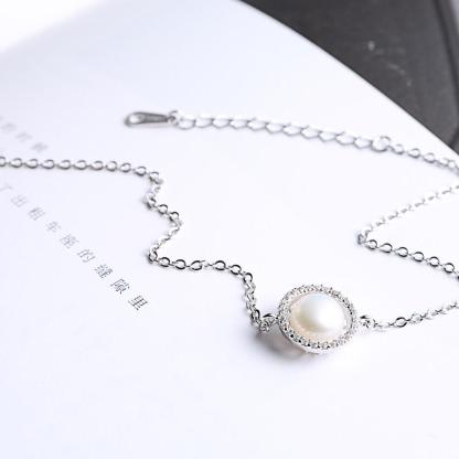 Women 925 Sterling Silver Adjustable Bracelet with Round Simulated Pearl, Party Jewelry Bracelets & Bangles - Personalized Jewel