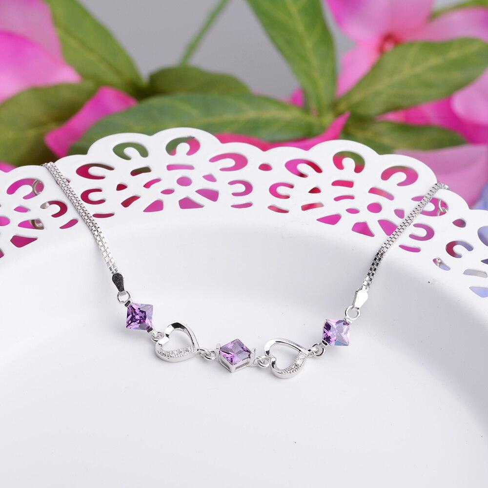 Women 925 Sterling Silver Bracelets with Rhombus Purple Cubic Zirconia, Best Gift Bracelet for Her - Personalized Jewel