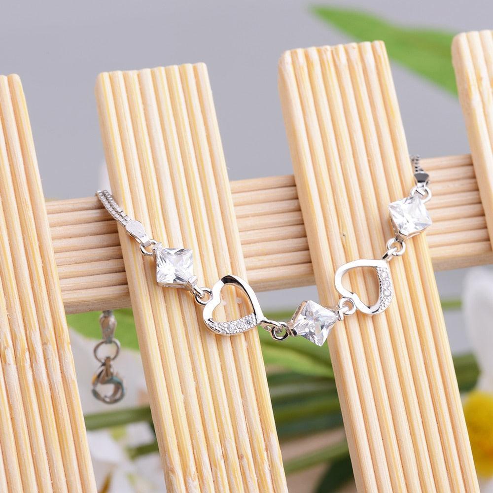 Women 925 Sterling Silver Bracelets with Rhombus Purple Cubic Zirconia, Best Gift Bracelet for Her - Personalized Jewel