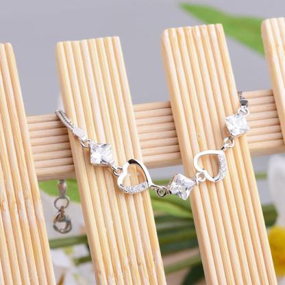 Women 925 Sterling Silver Bracelets with Rhombus Purple Cubic Zirconia, Best Gift Bracelet for Her - Personalized Jewel