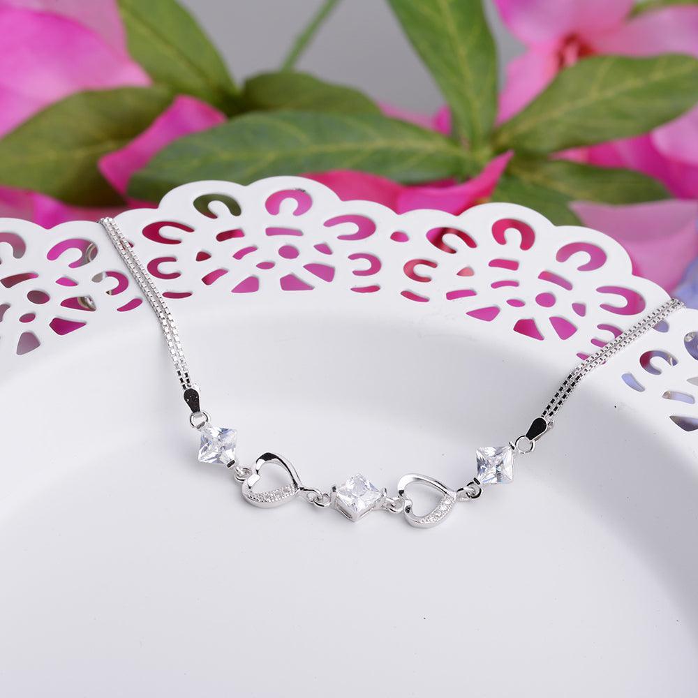 Women 925 Sterling Silver Bracelets with Rhombus Purple Cubic Zirconia, Best Gift Bracelet for Her - Personalized Jewel