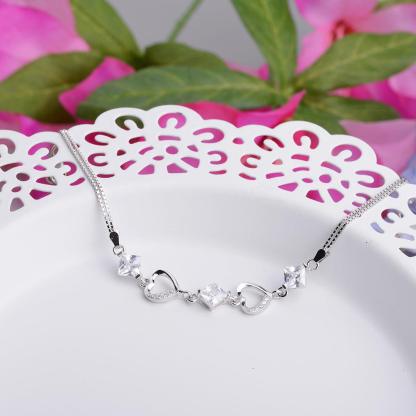 Women 925 Sterling Silver Bracelets with Rhombus Purple Cubic Zirconia, Best Gift Bracelet for Her - Personalized Jewel