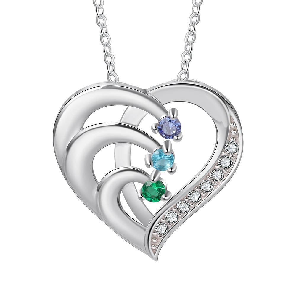 Women 925 Sterling Silver Cubic Zirconia 3 Birthstone & Custom Names - Into Love Sterling Silver Necklace - Fashion Jewelry Gifts for Women - Personalized Jewel
