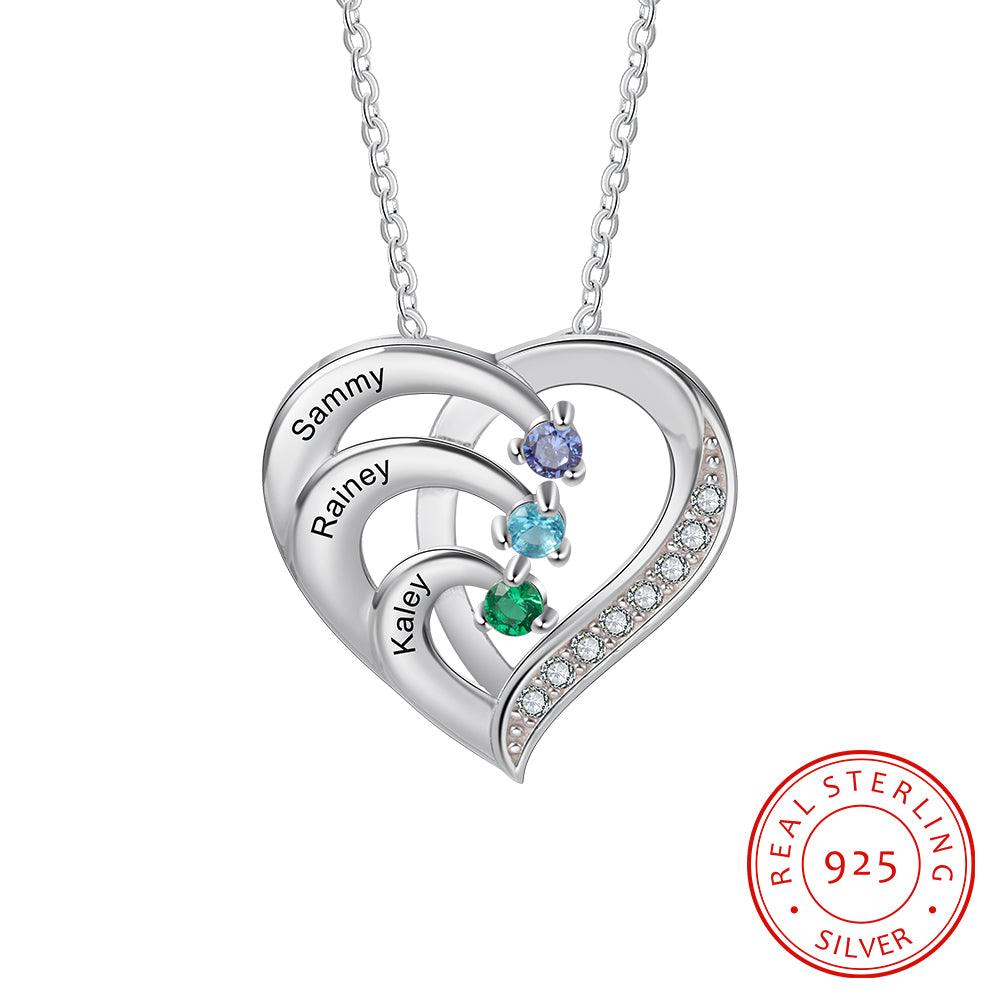 Women 925 Sterling Silver Cubic Zirconia 3 Birthstone & Custom Names - Into Love Sterling Silver Necklace - Fashion Jewelry Gifts for Women - Personalized Jewel