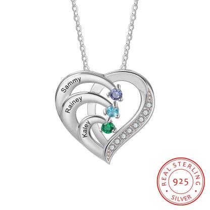 Women 925 Sterling Silver Cubic Zirconia 3 Birthstone & Custom Names - Into Love Sterling Silver Necklace - Fashion Jewelry Gifts for Women - Personalized Jewel