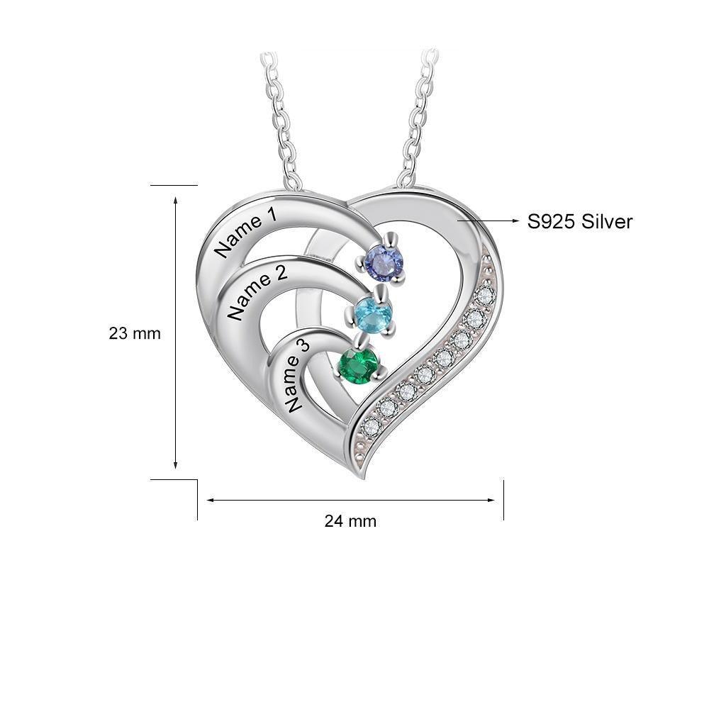 Women 925 Sterling Silver Cubic Zirconia 3 Birthstone & Custom Names - Into Love Sterling Silver Necklace - Fashion Jewelry Gifts for Women - Personalized Jewel
