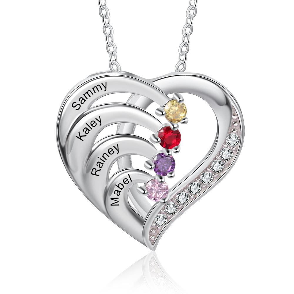 Women 925 Sterling Silver Cubic Zirconia 4 Birthstone & Custom Names - Into Love Sterling Silver Necklace -  Fashion Jewelry Gifts for Women-Personalized Jewels
