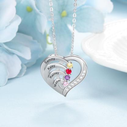 Women 925 Sterling Silver Cubic Zirconia 4 Birthstone & Custom Names - Into Love Sterling Silver Necklace - Fashion Jewelry Gifts for Women - Personalized Jewel