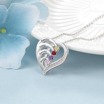 Women 925 Sterling Silver Cubic Zirconia 4 Birthstone & Custom Names - Into Love Sterling Silver Necklace - Fashion Jewelry Gifts for Women - Personalized Jewel