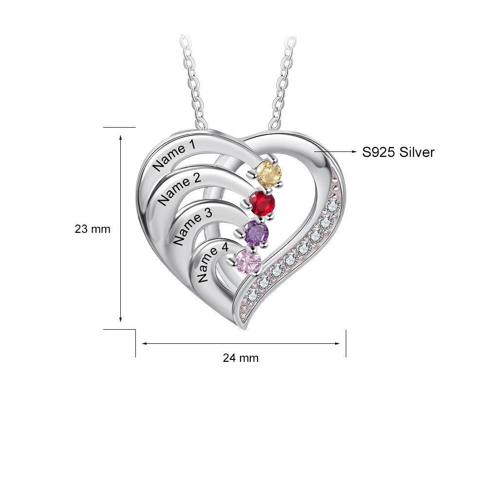 Women 925 Sterling Silver Cubic Zirconia 4 Birthstone & Custom Names - Into Love Sterling Silver Necklace - Fashion Jewelry Gifts for Women - Personalized Jewel