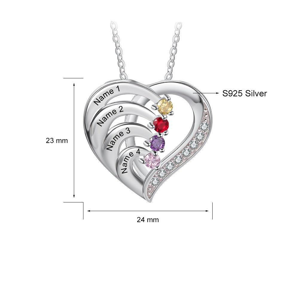 Women 925 Sterling Silver Cubic Zirconia 4 Birthstone & Custom Names - Into Love Sterling Silver Necklace - Fashion Jewelry Gifts for Women - Personalized Jewel
