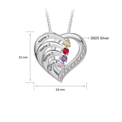 Women 925 Sterling Silver Cubic Zirconia 4 Birthstone & Custom Names - Into Love Sterling Silver Necklace - Fashion Jewelry Gifts for Women - Personalized Jewel