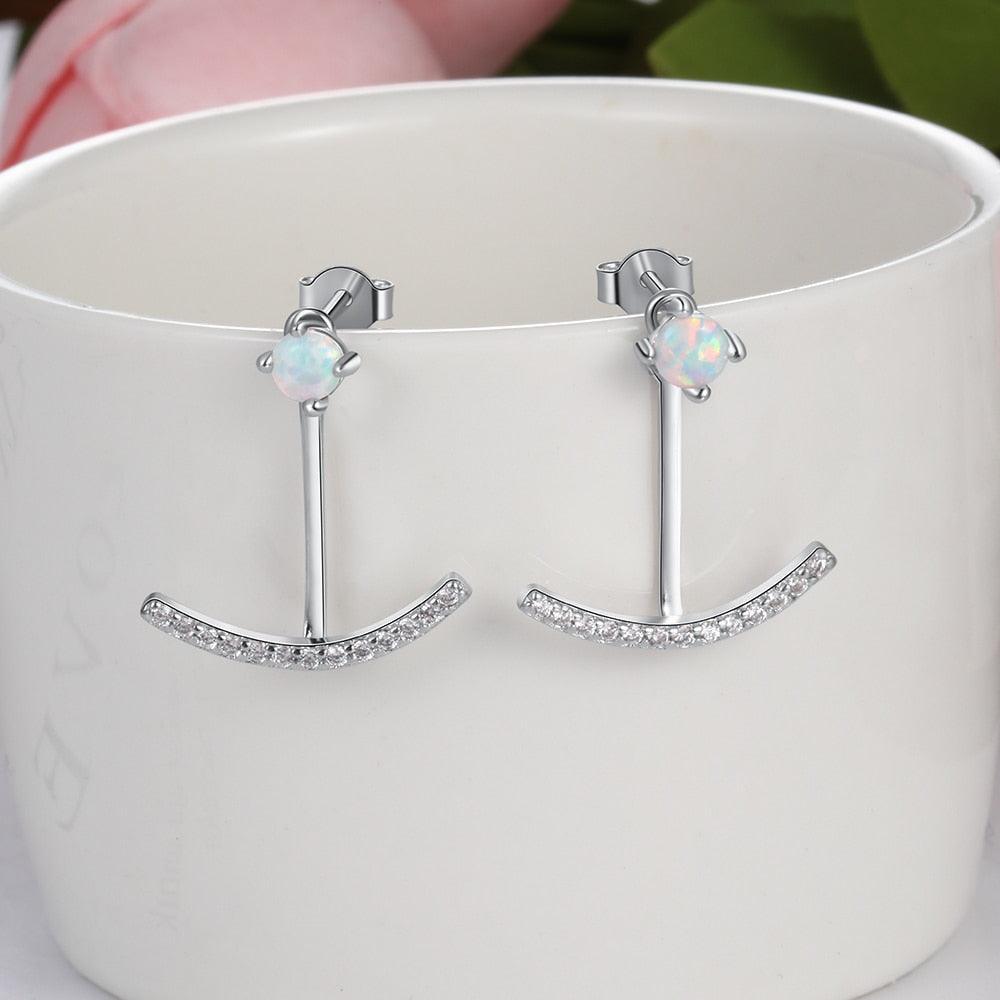 Women 925 Sterling Silver Elegant Cubic Zirconia Stud Earrings with Round White Opal, Wedding Jewelry Earrings - Personalized Jewel