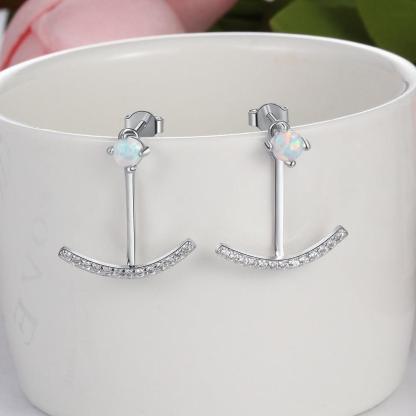 Women 925 Sterling Silver Elegant Cubic Zirconia Stud Earrings with Round White Opal, Wedding Jewelry Earrings - Personalized Jewel