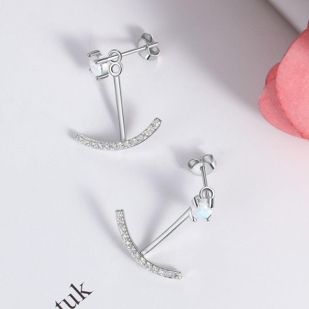 Women 925 Sterling Silver Elegant Cubic Zirconia Stud Earrings with Round White Opal, Wedding Jewelry Earrings - Personalized Jewel