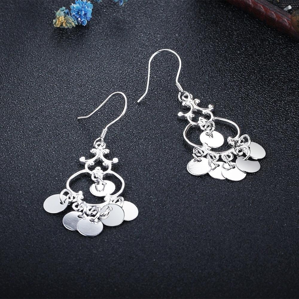 Women 925 Sterling Silver Ethnic Style Round Shaped Drop Earrings, Party Jewelry Accessories Gift for Her - Personalized Jewel