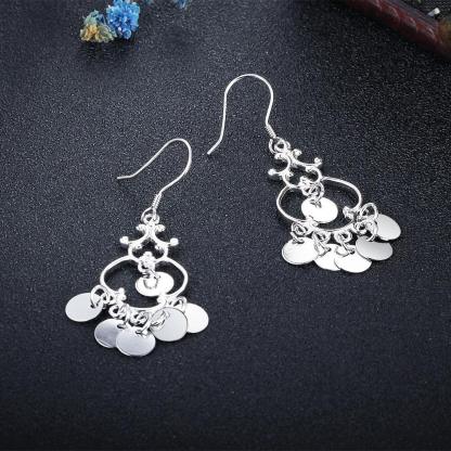 Women 925 Sterling Silver Ethnic Style Round Shaped Drop Earrings, Party Jewelry Accessories Gift for Her - Personalized Jewel