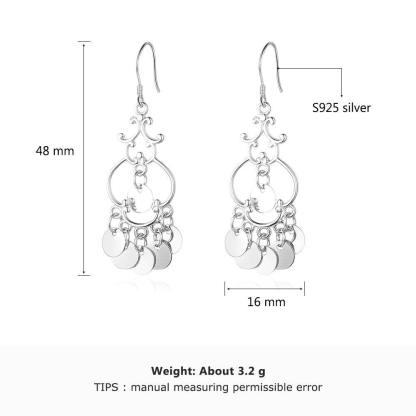 Women 925 Sterling Silver Ethnic Style Round Shaped Drop Earrings, Party Jewelry Accessories Gift for Her - Personalized Jewel