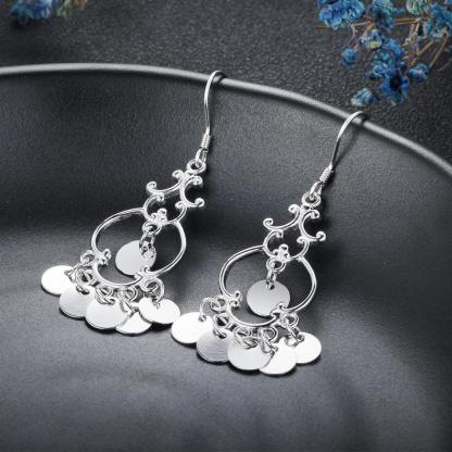 Women 925 Sterling Silver Ethnic Style Round Shaped Drop Earrings, Party Jewelry Accessories Gift for Her - Personalized Jewel
