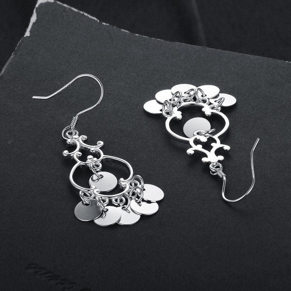 Women 925 Sterling Silver Ethnic Style Round Shaped Drop Earrings, Party Jewelry Accessories Gift for Her - Personalized Jewel