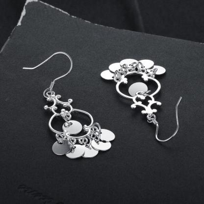 Women 925 Sterling Silver Ethnic Style Round Shaped Drop Earrings, Party Jewelry Accessories Gift for Her - Personalized Jewel