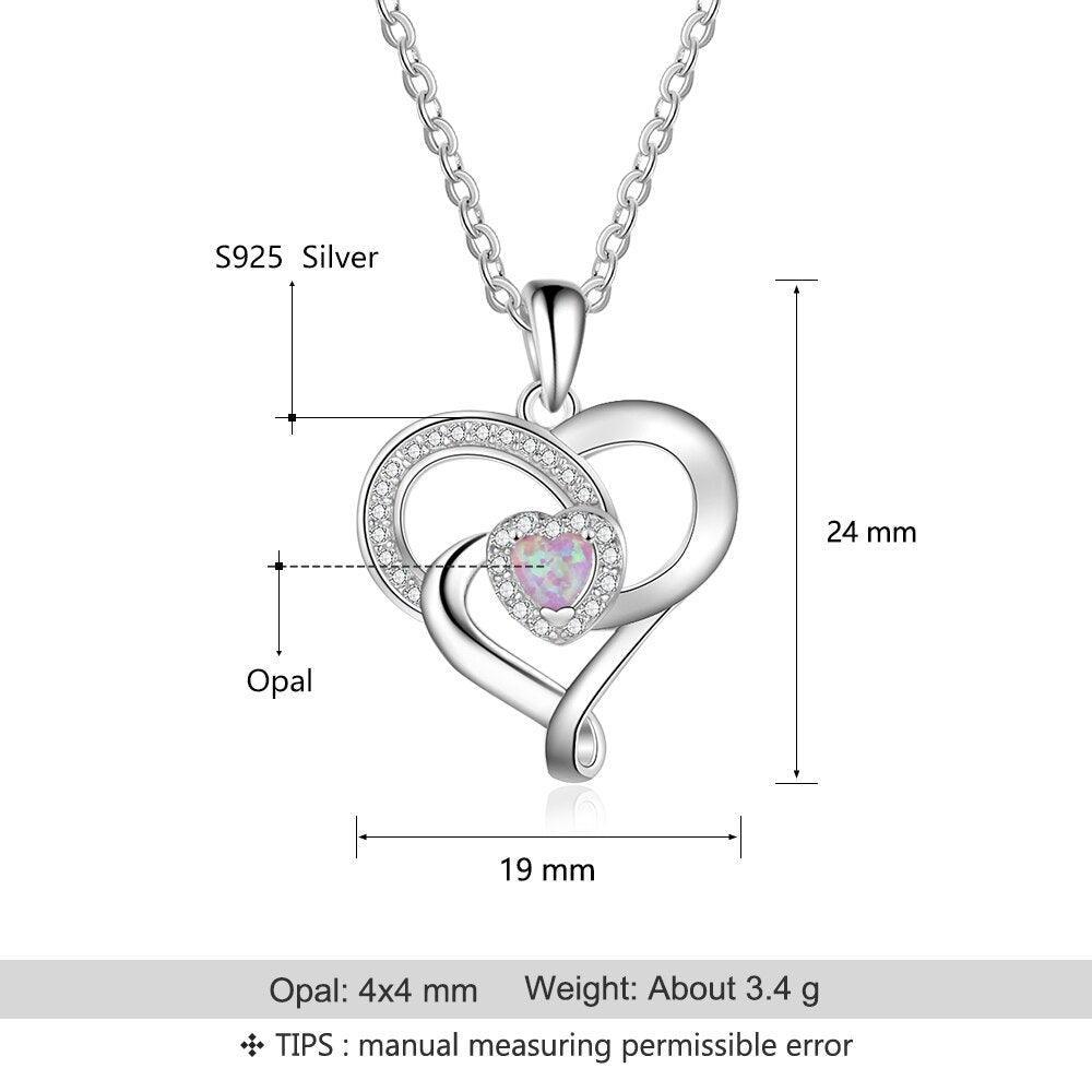Women 925 Sterling Silver Necklace With Pink Opal Stone Heart Design Pendant, Party Jewelry - Personalized Jewel