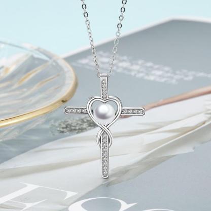 Women 925 Sterling Silver Pearl Pendant Necklace Full Zirconia Paved Cross Necklace Fine Jewelry Gift - Personalized Jewel