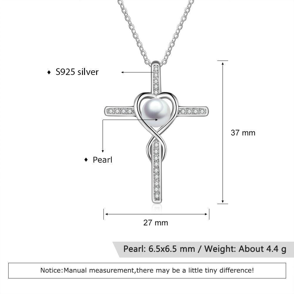 Women 925 Sterling Silver Pearl Pendant Necklace Full Zirconia Paved Cross Necklace Fine Jewelry Gift - Personalized Jewel