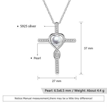Women 925 Sterling Silver Pearl Pendant Necklace Full Zirconia Paved Cross Necklace Fine Jewelry Gift - Personalized Jewel