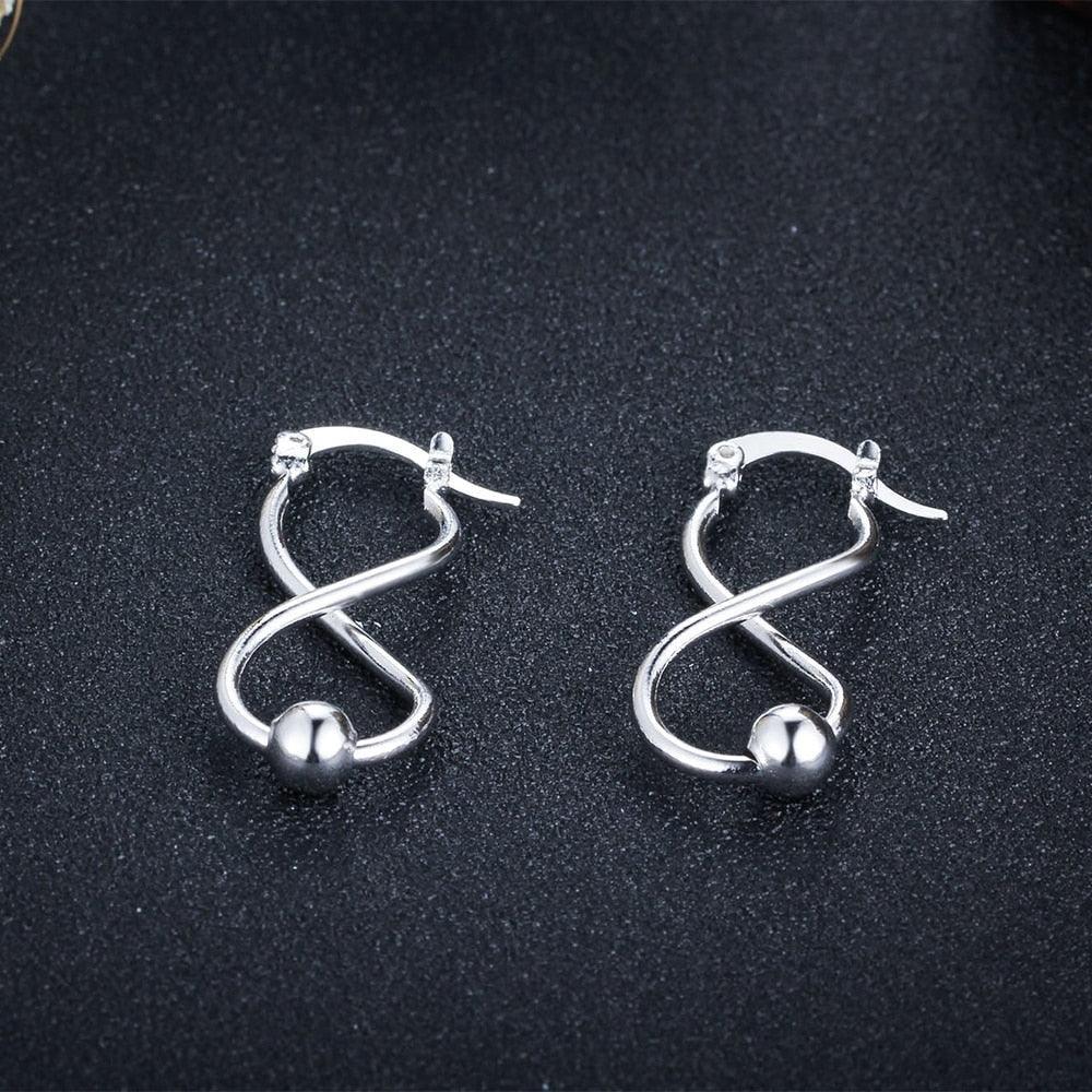 Women Fashion Jewelry - Infinity Love Shape with Sliding Bead Hoop Earrings - Rhodium Plated - Gifts for her - Personalized Jewel