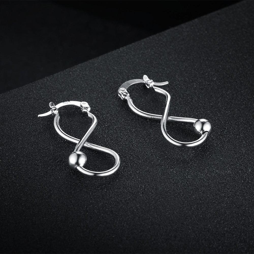 Women Fashion Jewelry - Infinity Love Shape with Sliding Bead Hoop Earrings - Rhodium Plated - Gifts for her - Personalized Jewel