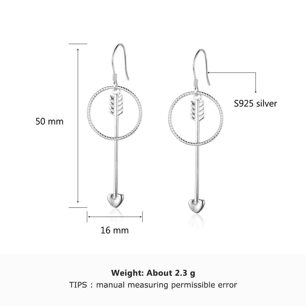 Women’s 925 Sterling Silver Drop Earrings, Arrow Shape with Big Circle, Female Jewelry for Party - Personalized Jewel