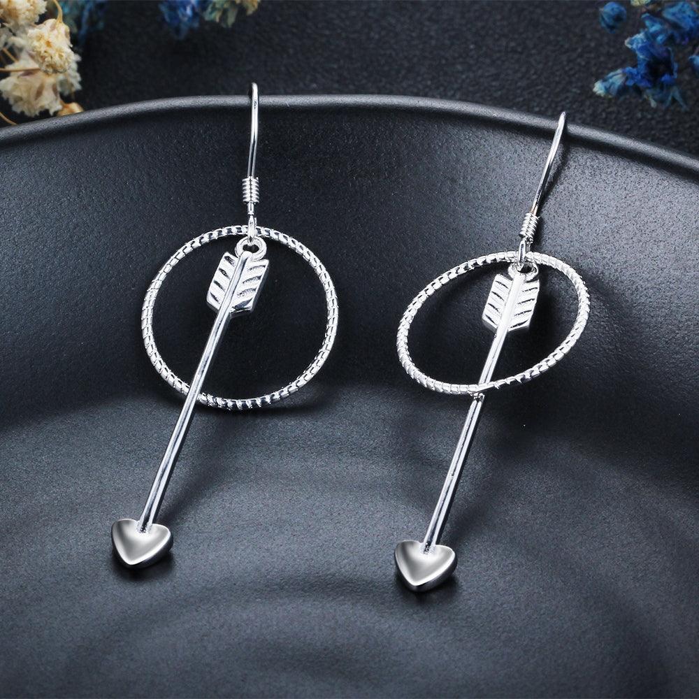 Women’s 925 Sterling Silver Drop Earrings, Arrow Shape with Big Circle, Female Jewelry for Party - Personalized Jewel