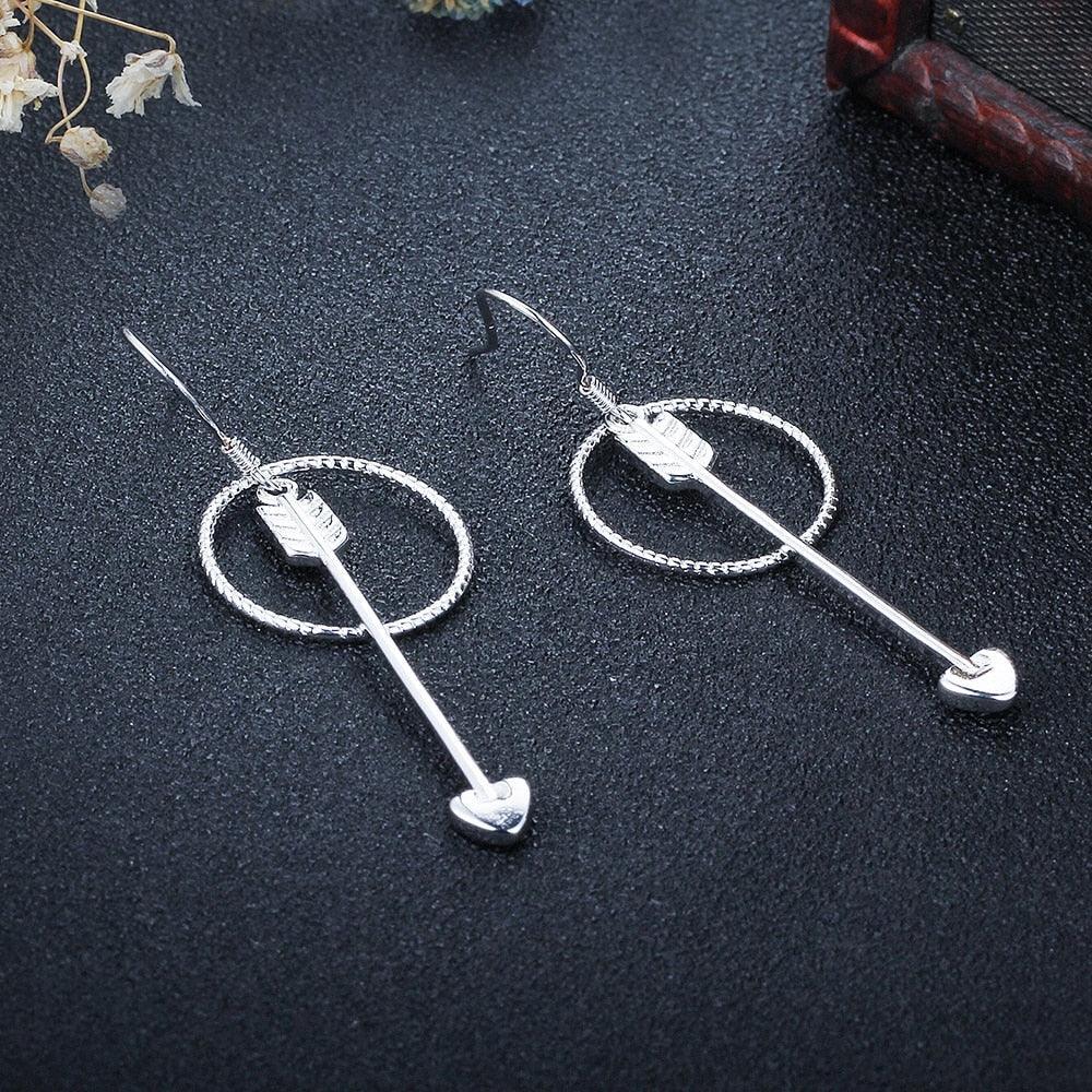 Women’s 925 Sterling Silver Drop Earrings, Arrow Shape with Big Circle, Female Jewelry for Party - Personalized Jewel