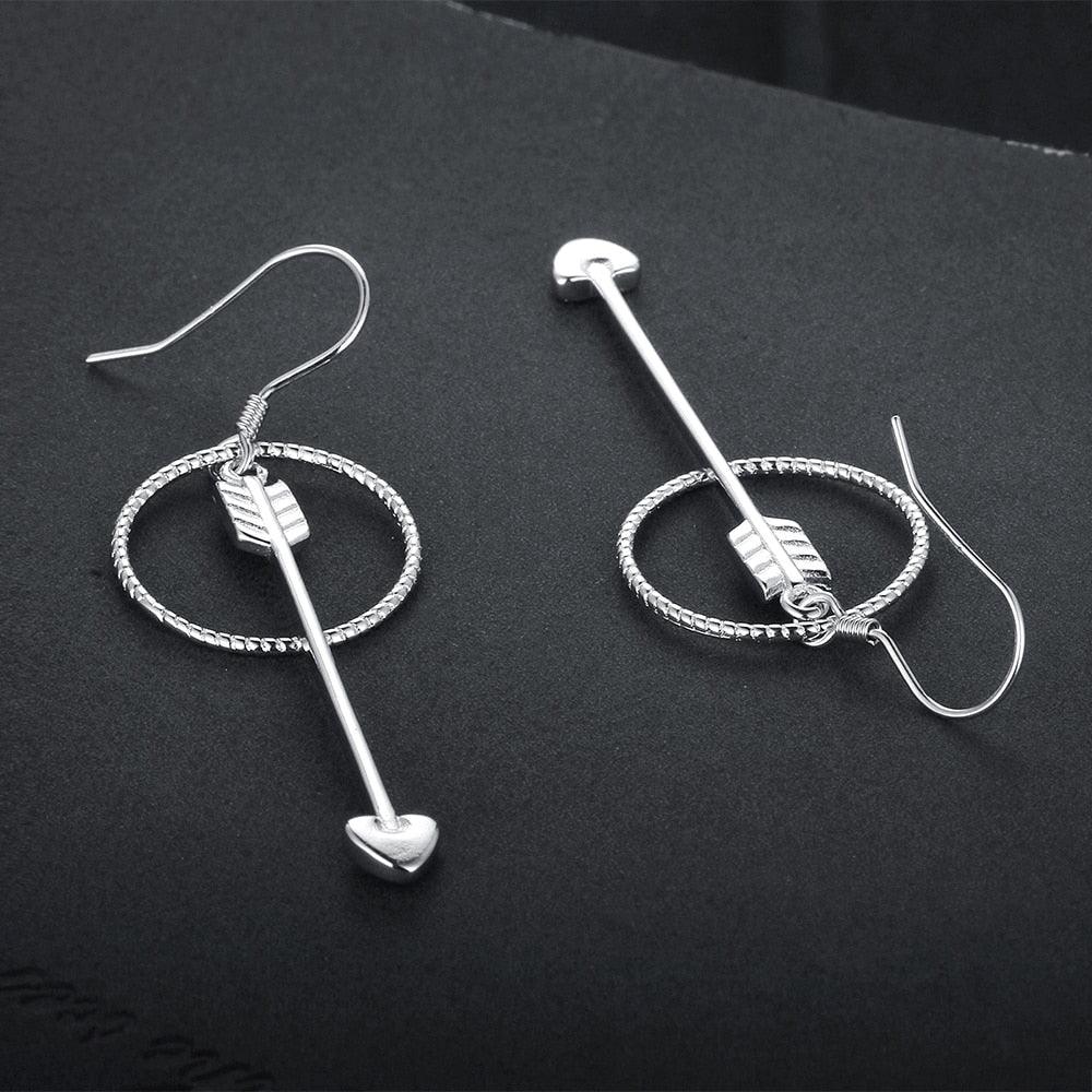 Women’s 925 Sterling Silver Drop Earrings, Arrow Shape with Big Circle, Female Jewelry for Party - Personalized Jewel