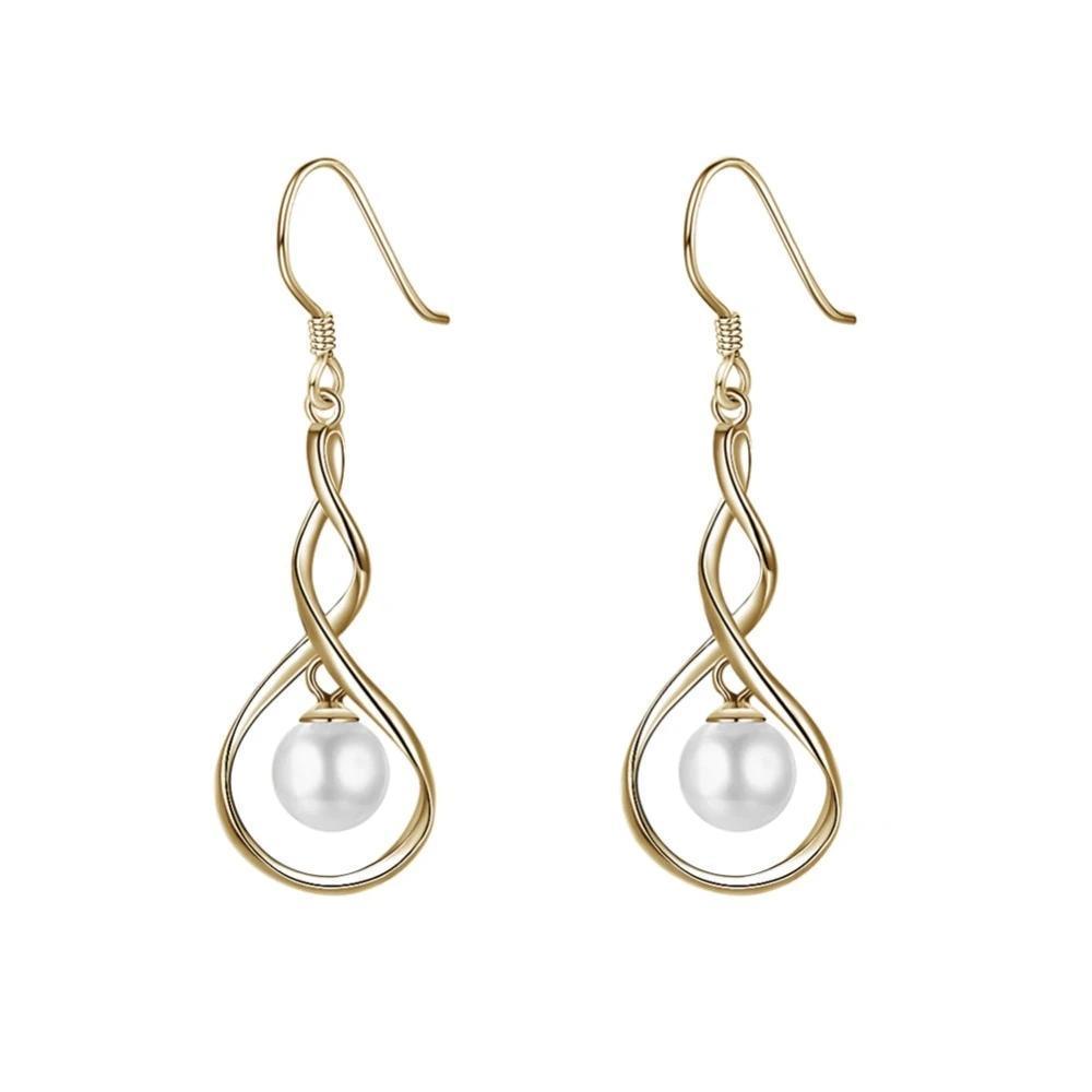 Women’s 925 Sterling Silver Drop Earrings, Golden Color with Pearl, Trendy Jewelry for Ladies - Personalized Jewel