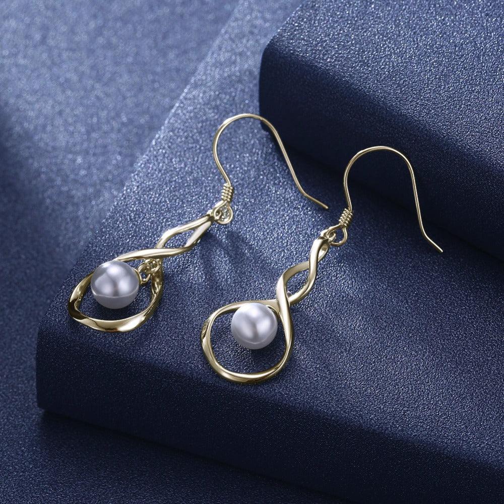 Women’s 925 Sterling Silver Drop Earrings, Golden Color with Pearl, Trendy Jewelry for Ladies - Personalized Jewel