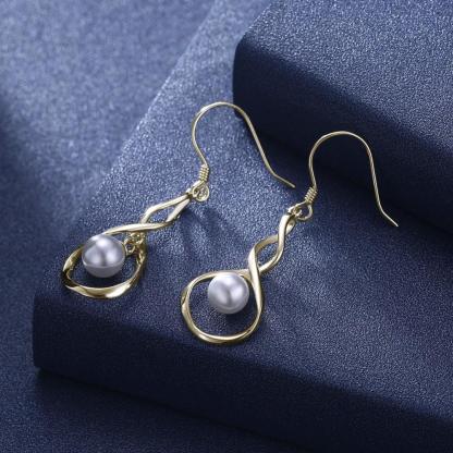 Women’s 925 Sterling Silver Drop Earrings, Golden Color with Pearl, Trendy Jewelry for Ladies - Personalized Jewel