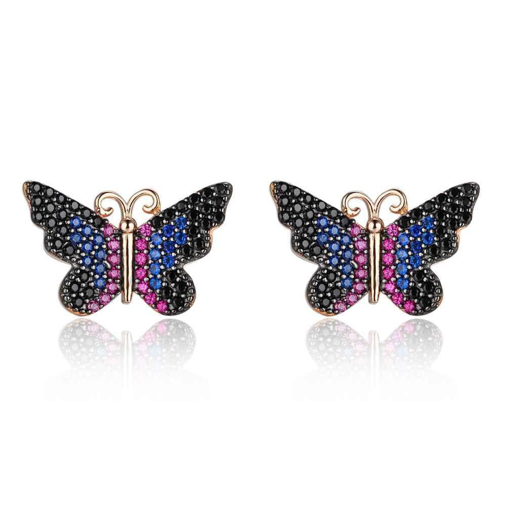 Women’s 925 Sterling Silver Earrings, Butterfly Shaped with Multi-colored CZ Stones, Trendy Birthday Gift for Girls - Personalized Jewel