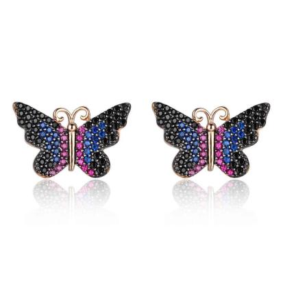 Women’s 925 Sterling Silver Earrings, Butterfly Shaped with Multi-colored CZ Stones, Trendy Birthday Gift for Girls - Personalized Jewel