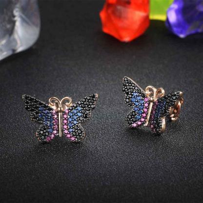 Women’s 925 Sterling Silver Earrings, Butterfly Shaped with Multi-colored CZ Stones, Trendy Birthday Gift for Girls - Personalized Jewel