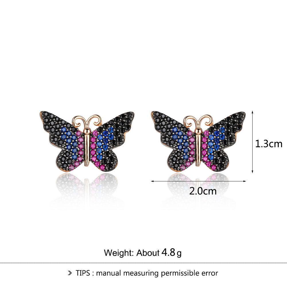 Women’s 925 Sterling Silver Earrings, Butterfly Shaped with Multi-colored CZ Stones, Trendy Birthday Gift for Girls - Personalized Jewel