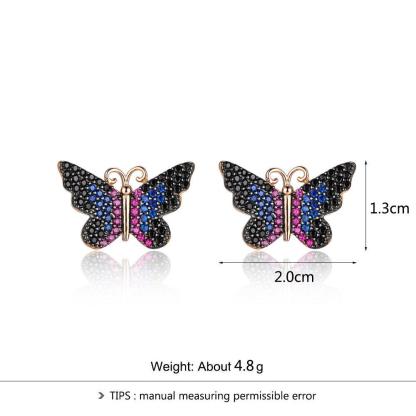 Women’s 925 Sterling Silver Earrings, Butterfly Shaped with Multi-colored CZ Stones, Trendy Birthday Gift for Girls - Personalized Jewel
