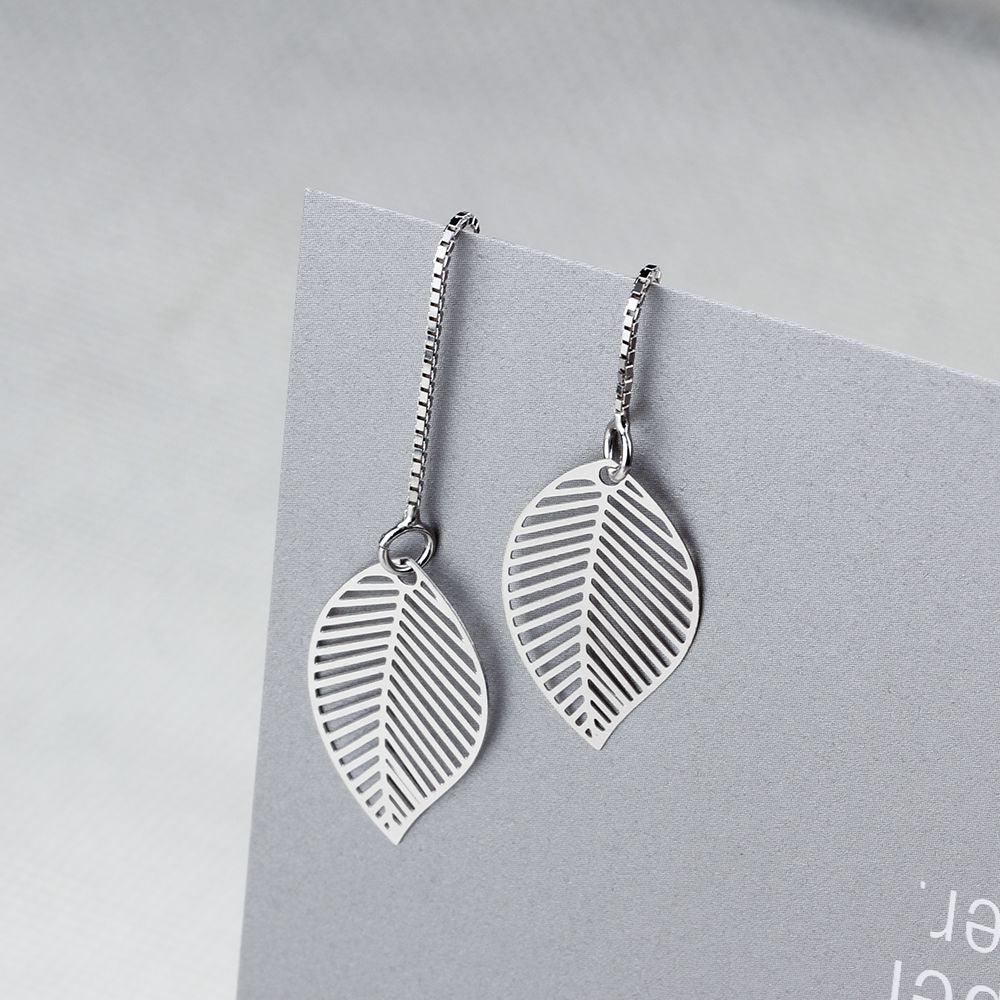 Women’s 925 Sterling Silver Leaves Drop Earrings with Tassels Pendant, Unique Jewelry Gift - Personalized Jewel