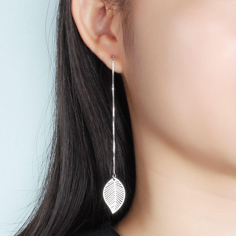 Women’s 925 Sterling Silver Leaves Drop Earrings with Tassels Pendant, Unique Jewelry Gift - Personalized Jewel