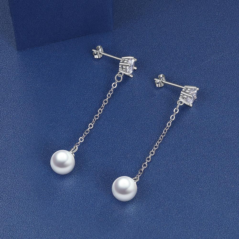 Women’s 925 Sterling Silver Long Tassel Pearl Drop Earrings, Jewelry Gift for Her - Personalized Jewel